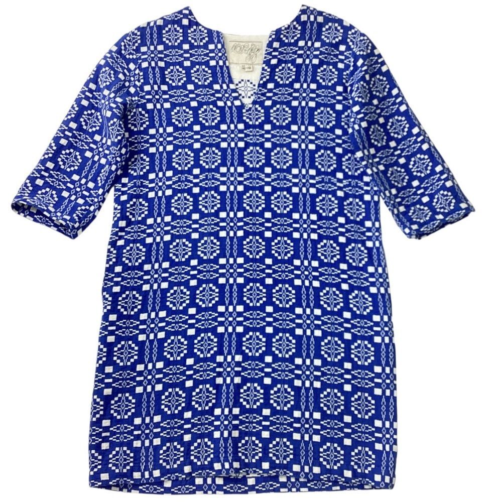 ACE & JIG Size XS Deck Dress in Cardiff Textile Blue White Geometric Pattern - Picture 3 of 11